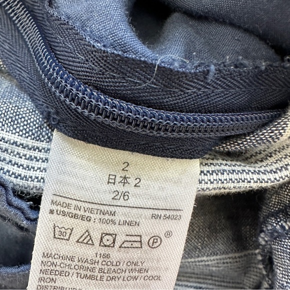 GAP Hi Rise Stripe Cropped Wide Leg Linen‎ Pants Lagenlook Vacation Clean Blue - Picture 10 of 11